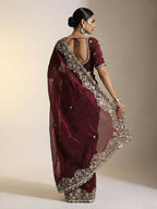 Joban Fashion Maroon Fandy Satin Silk Party Wear Sarees - Distacart