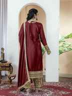 Teeya Creation Maroon Color Chinnon Silk Embroidery Work Fully Stitched Salwar Suit - Distacart