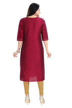 Snehal Creations Majenta Raw Silk Block Print Long Kurta For Women - Distacart