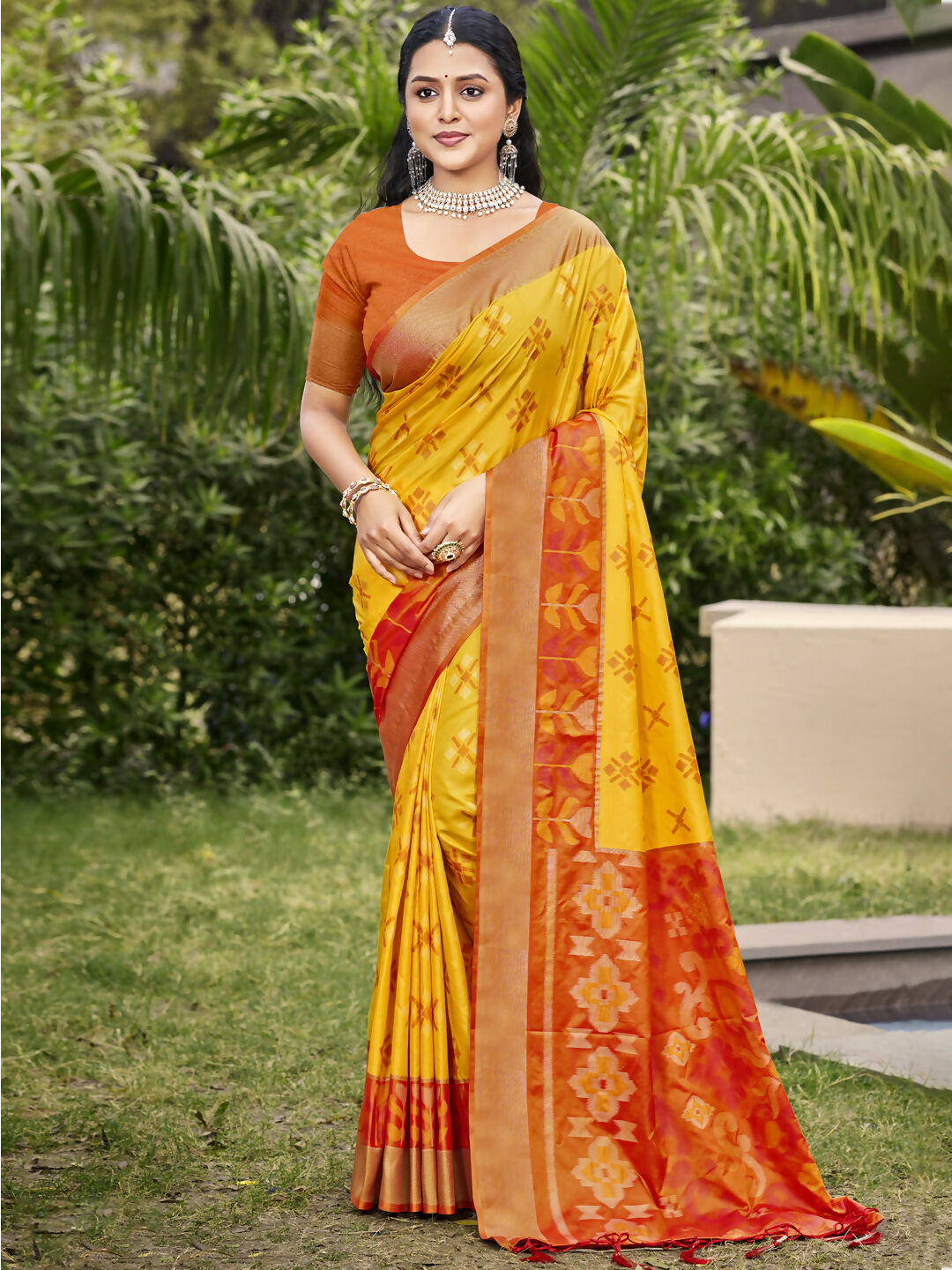 Shree Shyam Fashion Pochampalli Silk Yellow Saree - Distacart