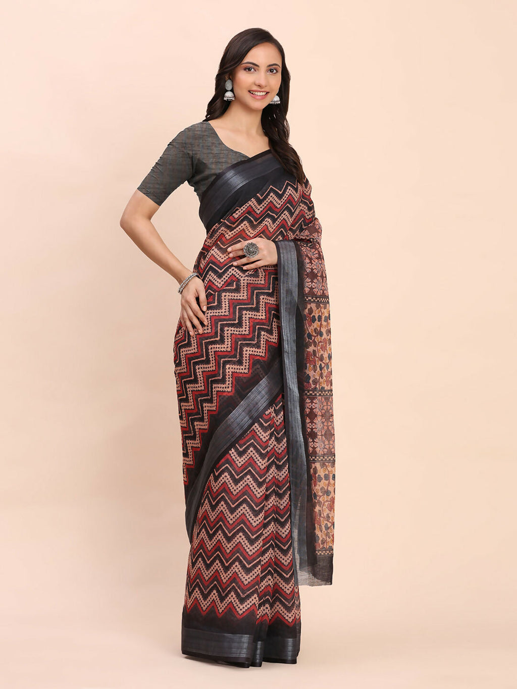 Shree Shyam Fashion Linen Cotton Black Saree - Distacart