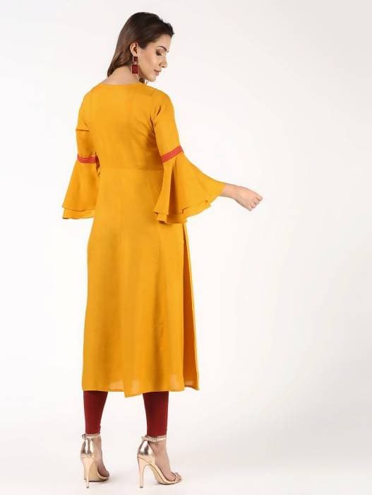 Aniyah Latest Rayon Bell Sleeves Solid Anarkali Kurta In Mustard (AN-152K)