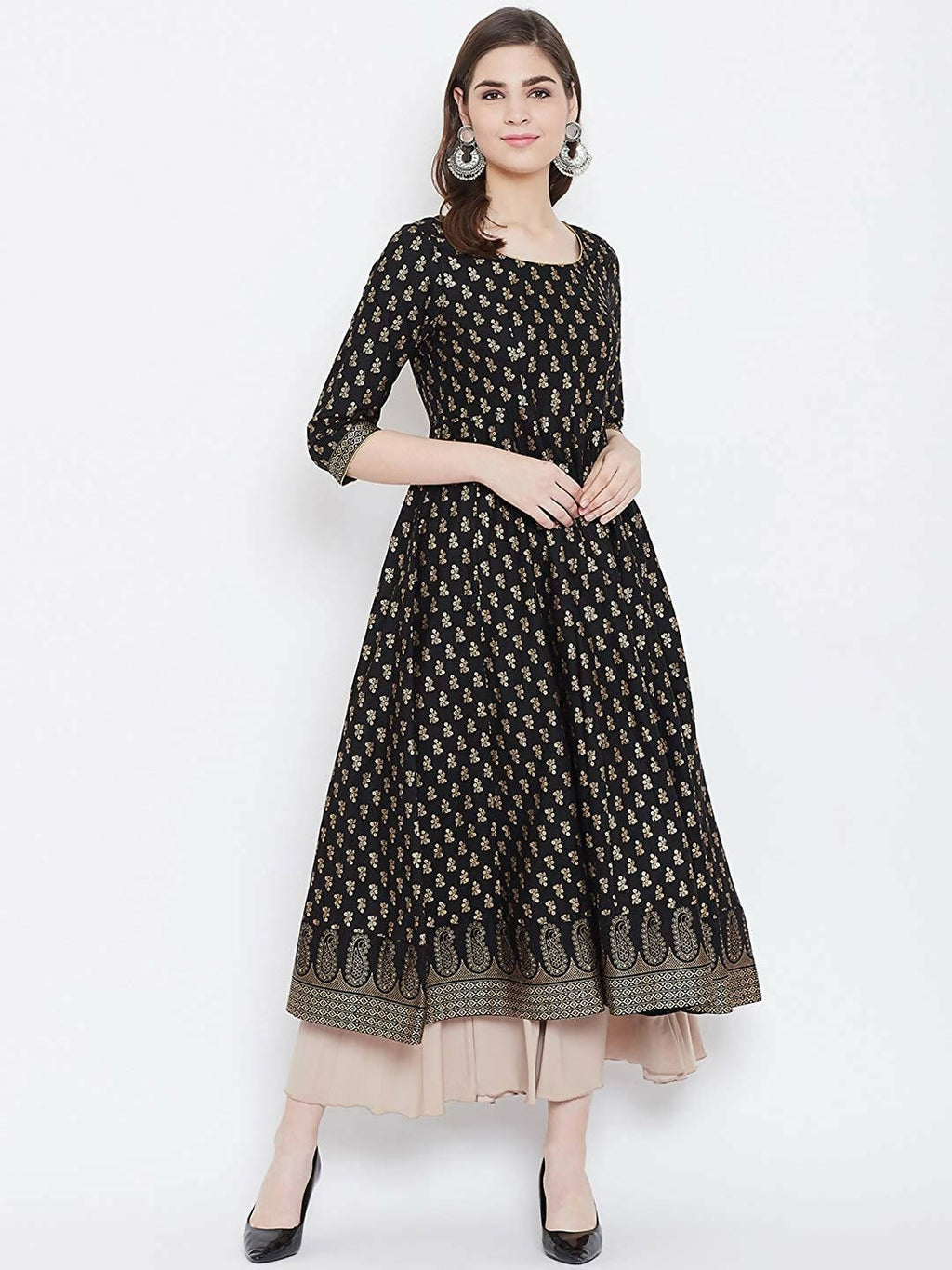 Cheera Embellished Daily Wear Cotton Blend Kurta - Black