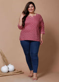 Miravan Women's Plus Size Pink Floral Printed Cotton Kurti