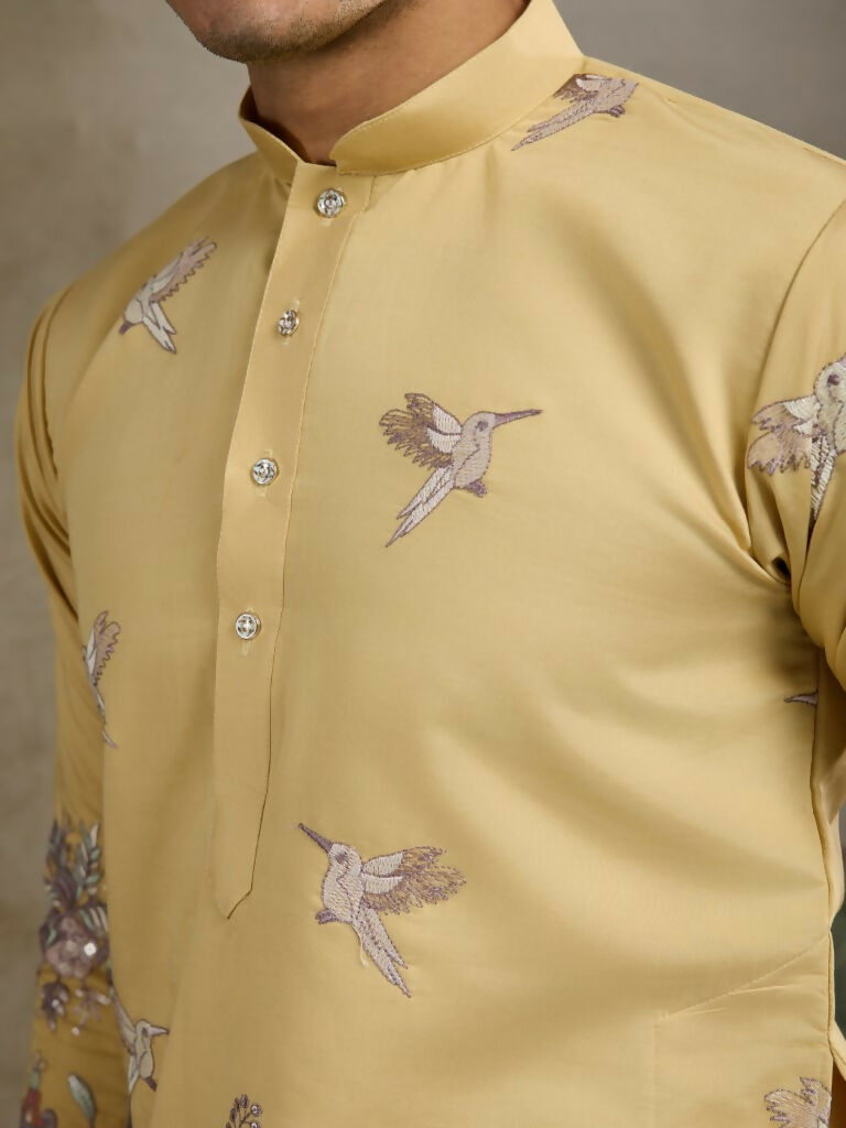Vastranavya Yellow Exclusive Festival Wear Viscose Silk Thread & Sequence Embroidered Work Kurta