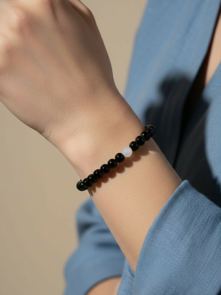 NVR Unisex Black & White Crystal Beaded Bracelet - Distacart