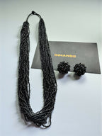 Inhanns Rangsaaz 20-Layer Luxe Long Beaded Necklace (With Optional Statement Earrings) - Black With Earring Long 20 Layer
