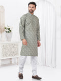Joban Fashion Men's Rayon Cotton Cream Printed Kurta Pyjama set