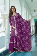 Teeya Creation Wine Colour Chinnon Silk Heavy Embroidery Work Fully Stitched Salwar Suit - Distacart