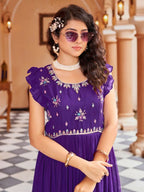 Joban Fashion Purple Readymade Dress With Sequins embroidery Work - Distacart