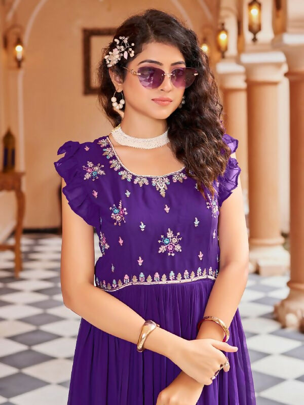 Joban Fashion Purple Readymade Dress With Sequins embroidery Work - Distacart