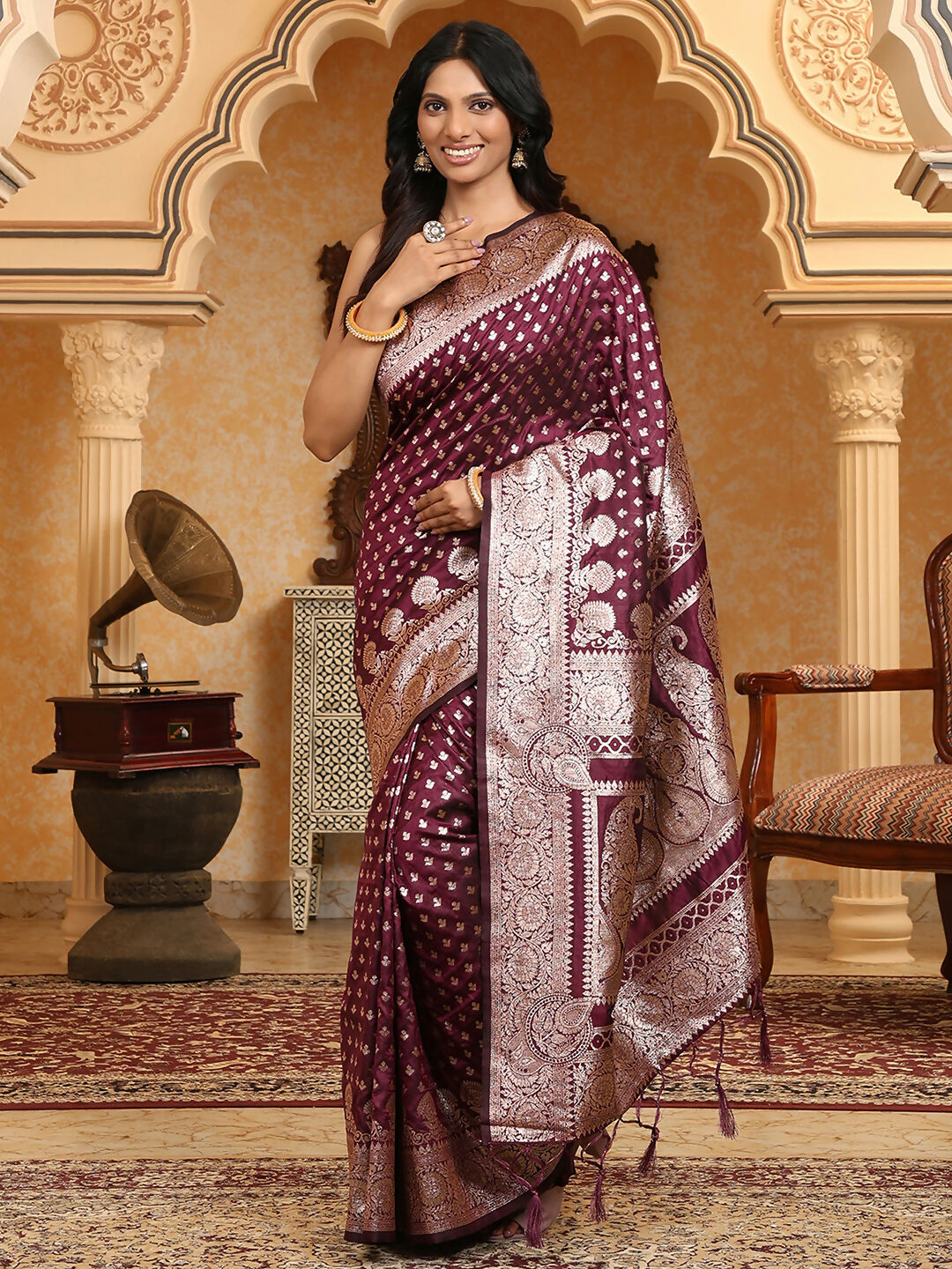 Shree Shyam Fashion Banarasi Silk Purple Saree - Distacart