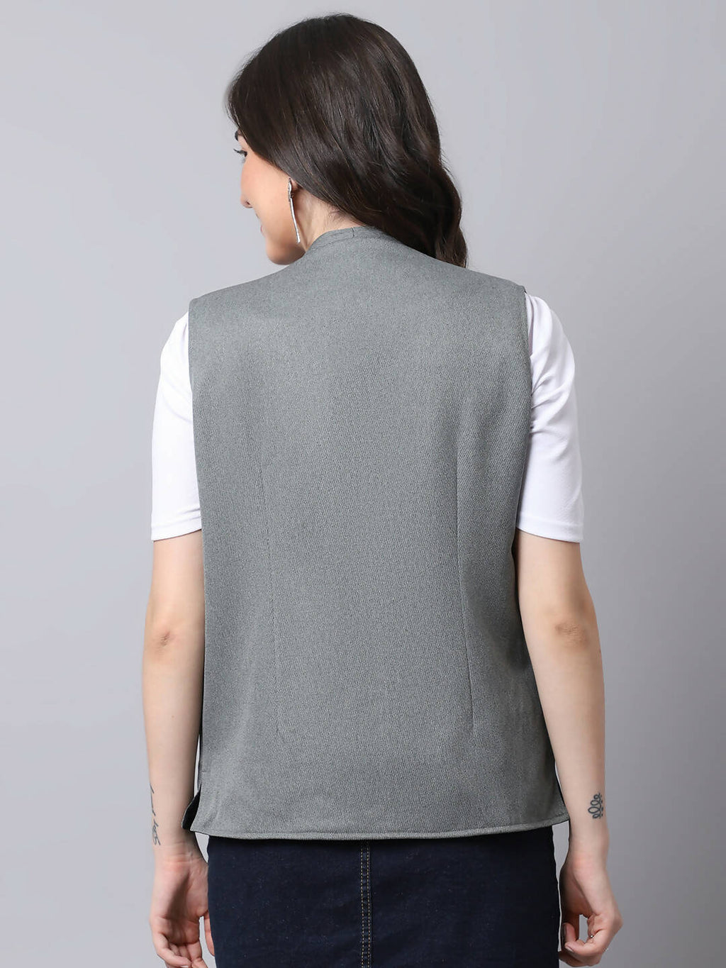 Even Apparels Grey Polyblend Open Front Women's Waistcoat - Distacart