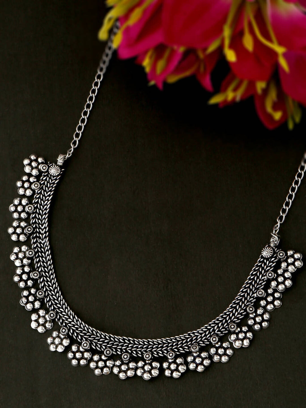 NVR Women Silver-Plated Oxidised Necklace