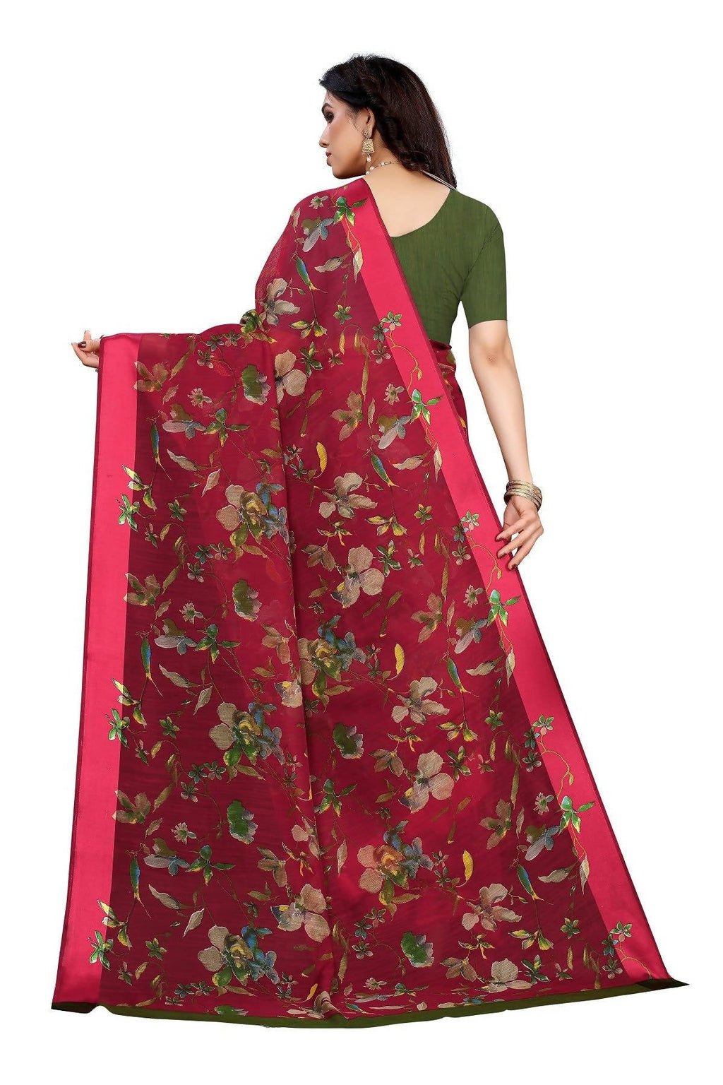 Vamika Red Linen Satin Patta Saree (MANSI RED) - Distacart