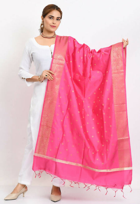 Mominos Fashion Moeza Women's Banarsi Silk Woven Design Pink Dupatta
