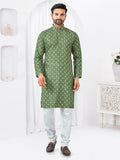 Joban Fashion Men's Rayon Cotton Green Printed Kurta Pyjama set