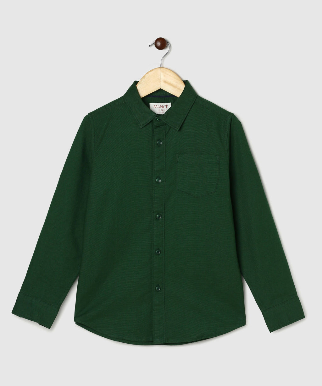 Manet Boys Full Sleeves Solid Shirt - Green