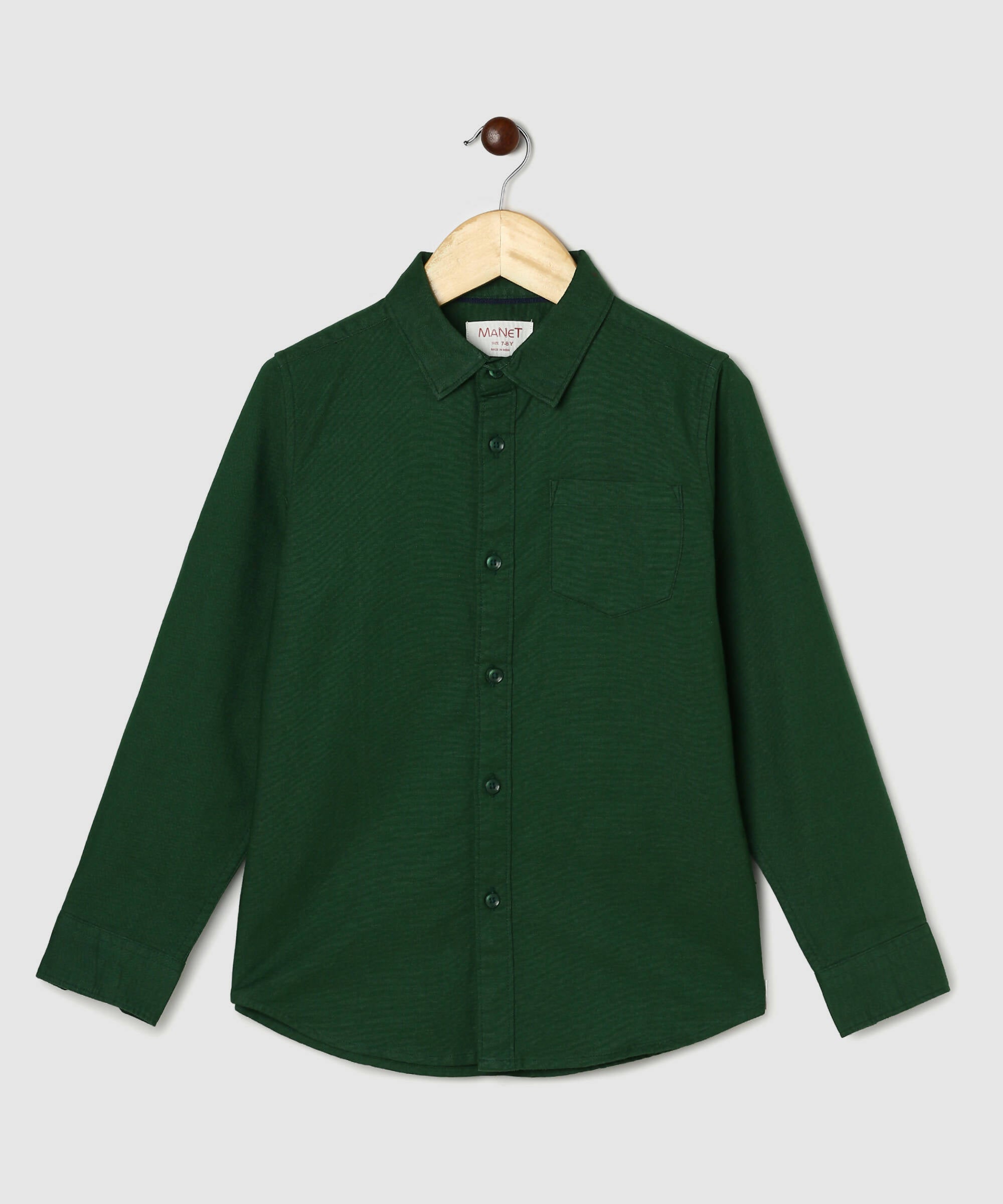 Manet Boys Full Sleeves Solid Shirt - Green