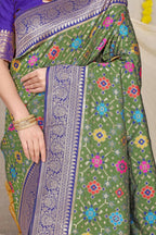 Jyoti Fashion Women's Green Patola Silk Zari Woven Saree with Blouse - Distacart
