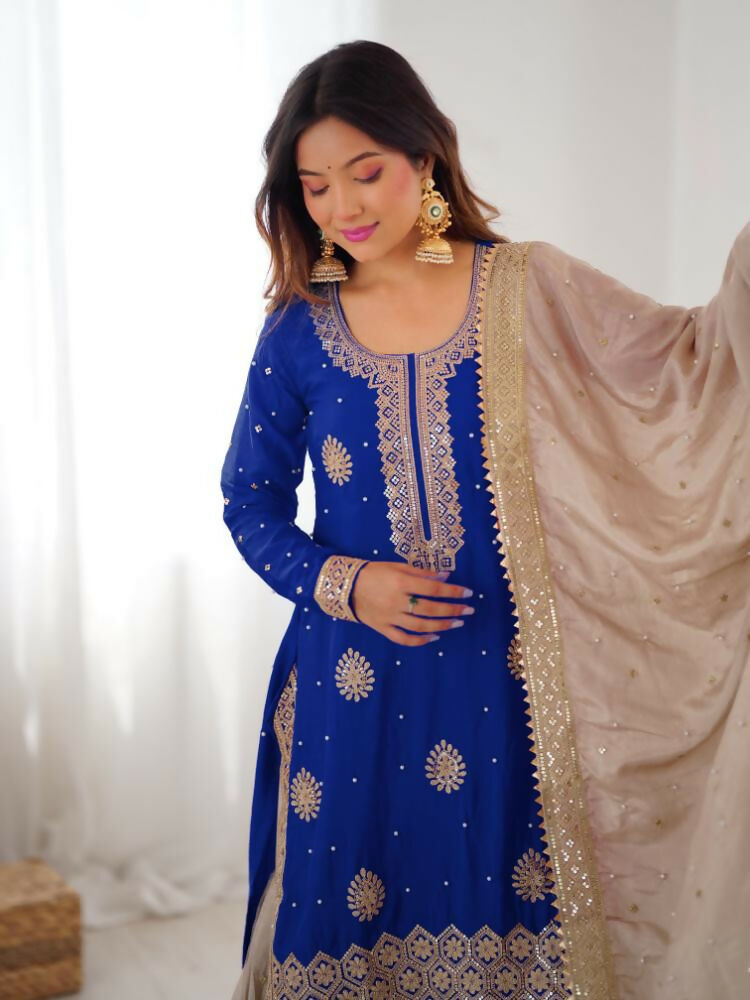 Lehenga Mart Designer Sharara Suit With Kurta, Sharara, Dupatta For Women-Blue - Distacart