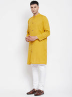 Even Apparels Yellow Pure Cotton Men's Sherwani Kurta With Open Front - Distacart