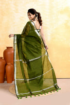 Piyari Fashion Women's Moss Green Embellished Cotton Blend Zari Border Handloom Saree - Distacart