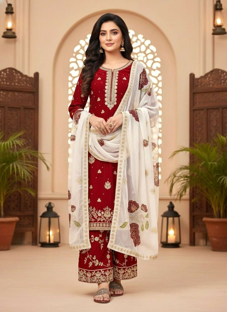 Teeya Creation Maroon Fendy Silk Beads Work Designer Wedding Wear Salwar Suit - Distacart