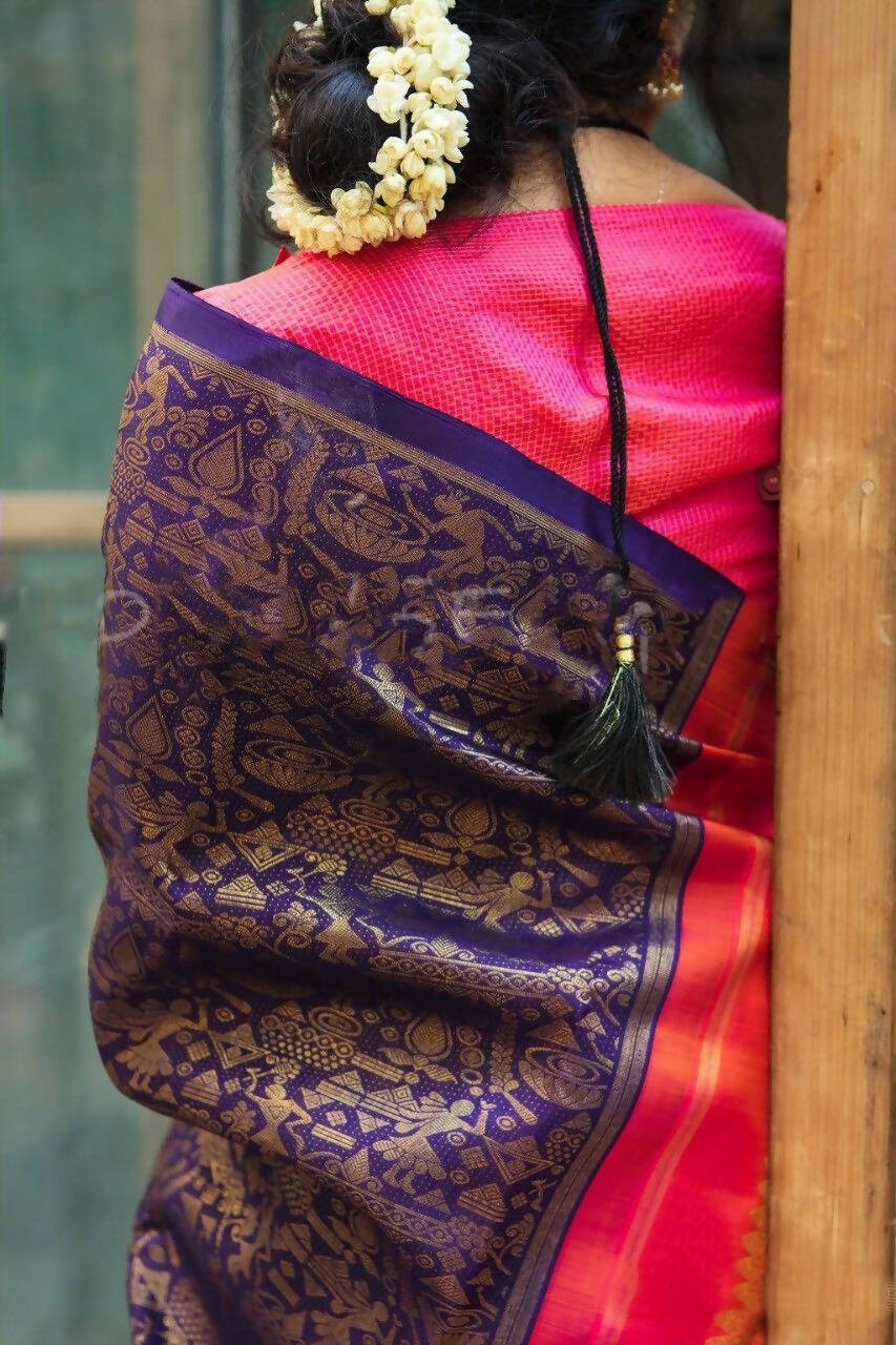 DEIANA'S Beautiful Designer Golden zari Soft Lichi Silk Saree - Purple