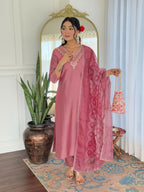 The52 Gajri Women's Beautiful Embroidered Rayon Fabric with Straight Kurta, Pant and Dupatta Set - Distacart