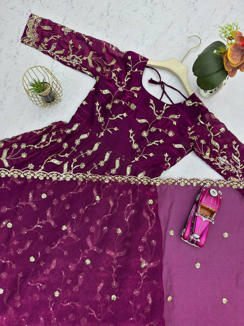 Teeya Creation Wine Color Faux Georgette Long Party Wear Gown - Distacart