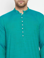 Even Apparels Green Viscose Long Men's Kurta With Band Collar - Distacart