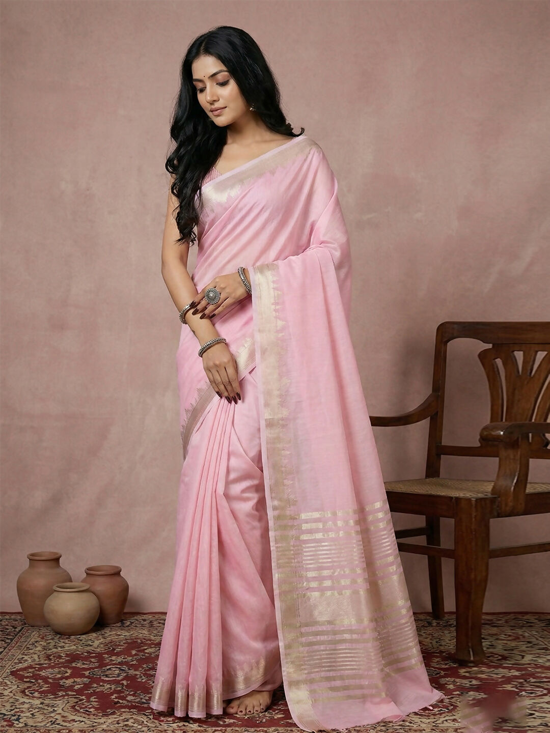 Shree Shyam Fashion Light Pink Cotton Saree - Distacart