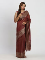 Shree Shyam Fashion Linen Cotton Maroon Saree - Distacart