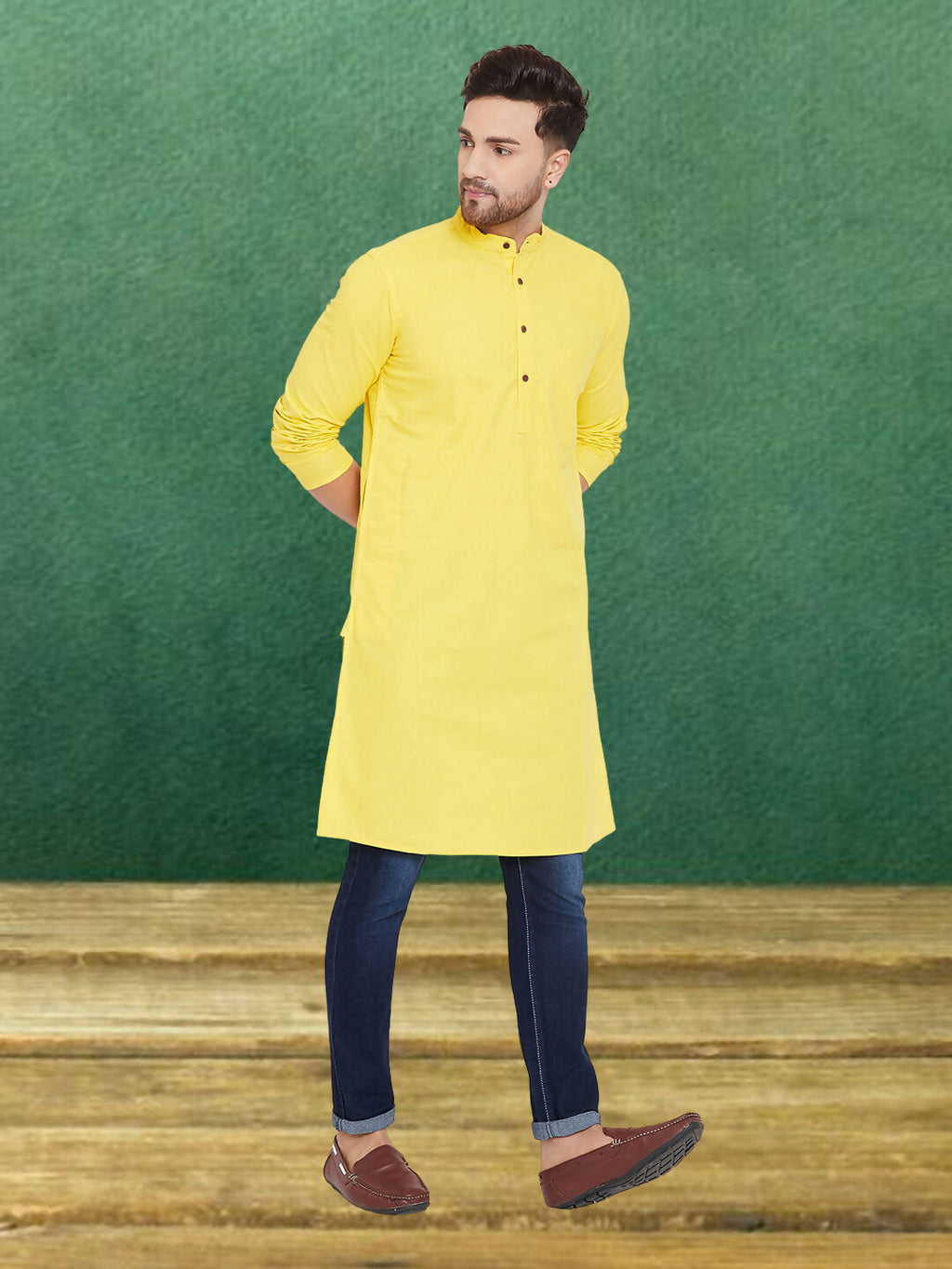 Even Apparels Men's Pure Cotton Yellow Kurta