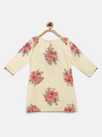 Ahalyaa Beige Crepe Floral Printed Kids Kurta Palazzo Set With Dupatta For Girls