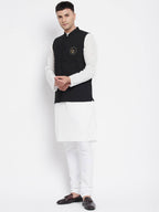 Even Apparels Black Pure Cotton Nehru Jacket With Eid Insignia PW668 - Distacart