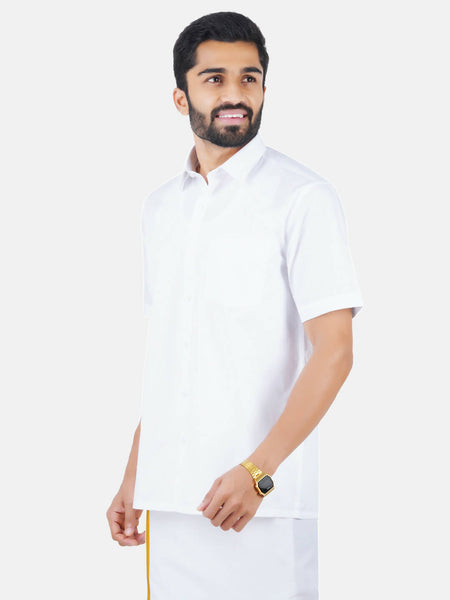 Ramraj Cotton Mens Half Sleeve Formal 100 % Cotton White Shirt