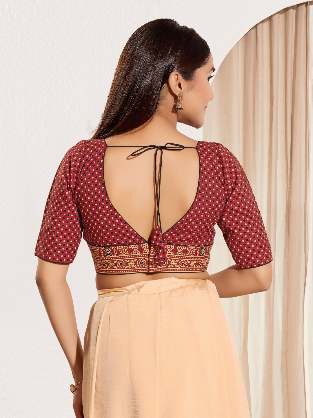 Joban Fashion Maroon Cotton Padded Blouse With V Neck Elbow Sleeves - Distacart