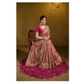 Peach Zari Organza Silk Pure Khatli work Designer Saree With Blouse. - Rajasvi
