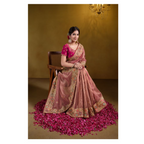 Peach Zari Organza Silk Pure Khatli work Designer Saree With Blouse. - Rajasvi