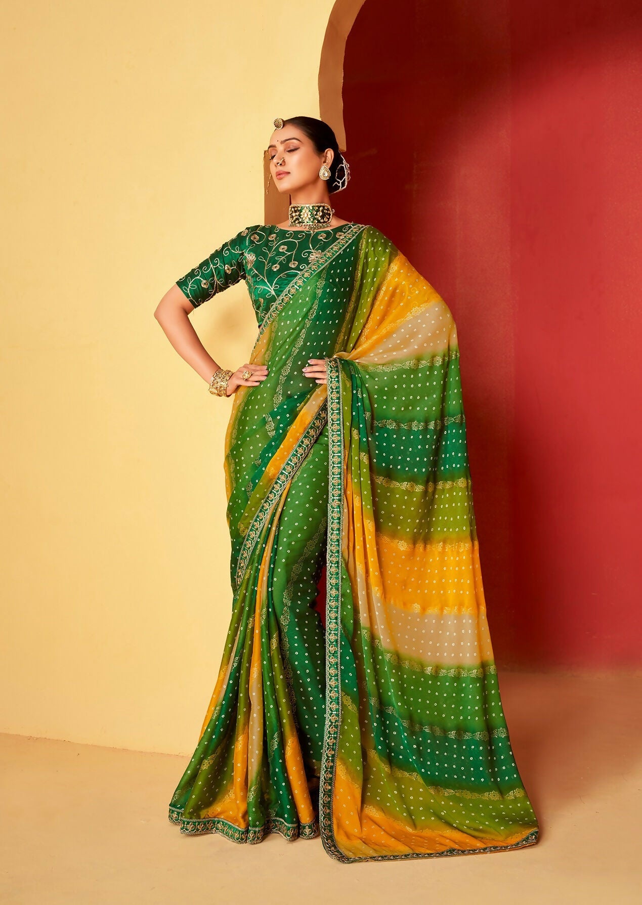 Joban Fashion Dola Silk With Zari Border Shaded Multi Color Work Saree
