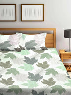 Home Sizzler White & Green Floral 210 TC Bedsheet with Pillow Covers