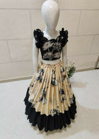 Jyoti Fashion Classy Cream Chinon Silk Digital Print with Border Work Kids Lehenga Choli Set