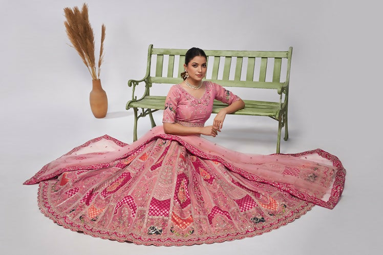 Kesar Fab Pink Silk Embroidered Lehenga