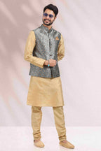 Raivat Ethnic Jacquard Banarasi Silk Woven Work 3 Pics Jacket Set In Grey Colour - Distacart