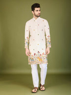 Vastranavya White Exclusive Festival Wear Cotton Sequence Embroidered & Thread Work Kurta