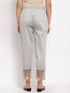 Myshka Women's Grey Cotton Solid Casual Trouser