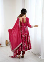 Teeya Creation Red Color Heavy Faux Georgette Embroidery Work Gown - Distacart