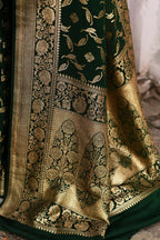 Joban Fashion Emerald Green Crepe Chiffon Pure Handloom Banarasi Silk Saree